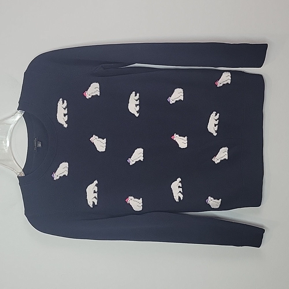 Talbots polar bear sweater crew neck navy blue